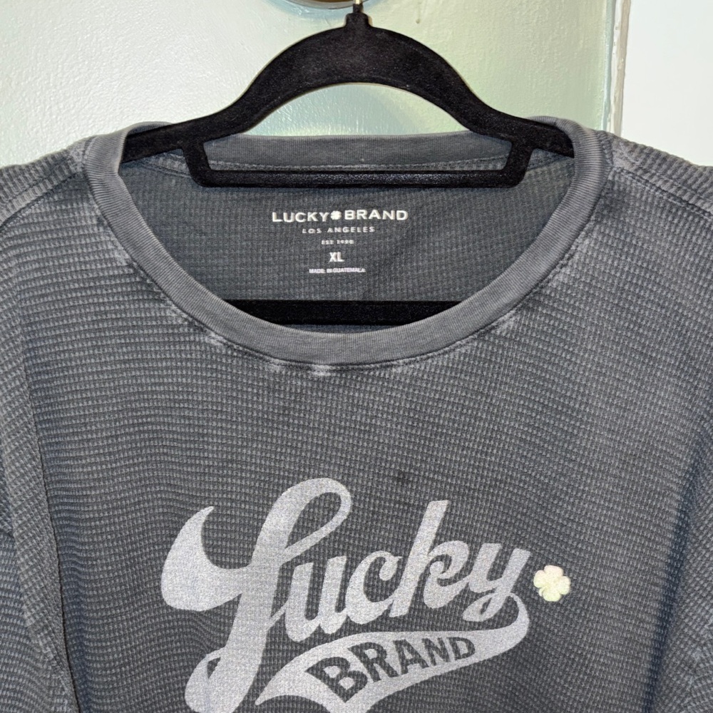 Lucky Brand Waffle Knit Long Sleeve Shirt Men’s XL Charcoal Distressed Casual